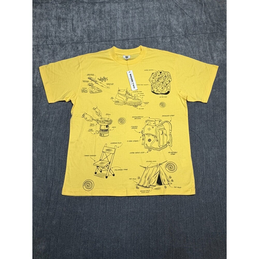 NWT Round Two Dino Tee Shirt Men's Small Lime Yellow Graphic Print Short Sleeve